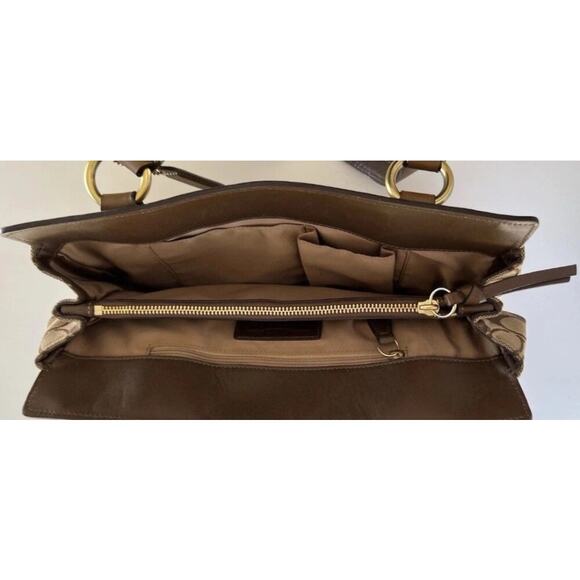 COACH KHAKI BROWN SIGNATURE PATCHWORK ZIP TURNLOCK TOTE BAG PURSE SATCHEL 12524 - Picture 4 of 10